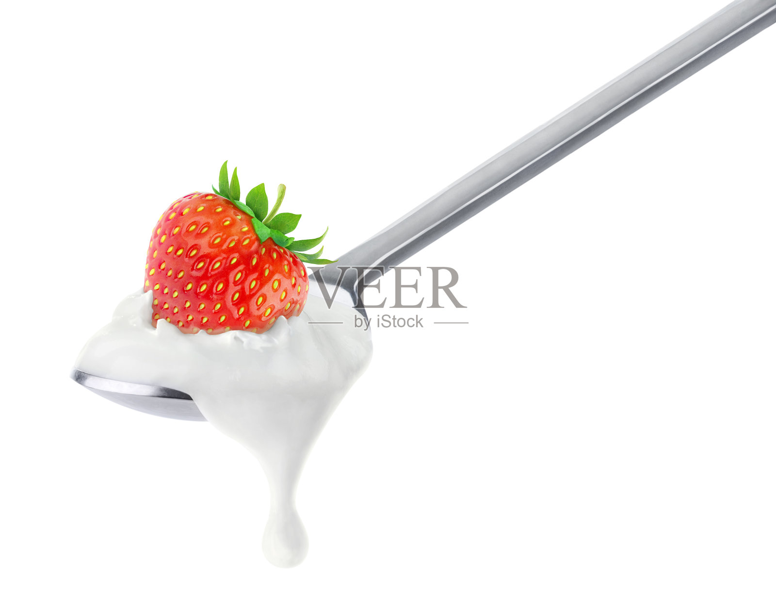一勺上面有草莓的酸奶照片摄影图片
