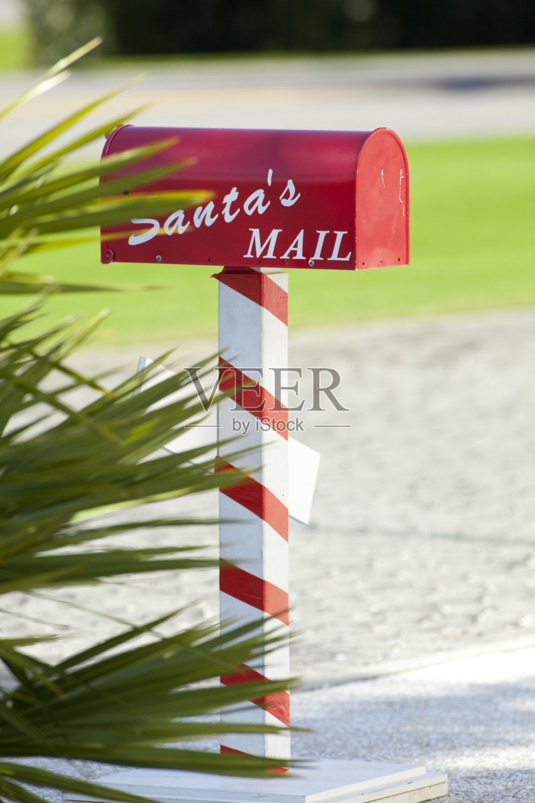 绿色圣诞，南方圣诞老人的邮箱。照片摄影图片