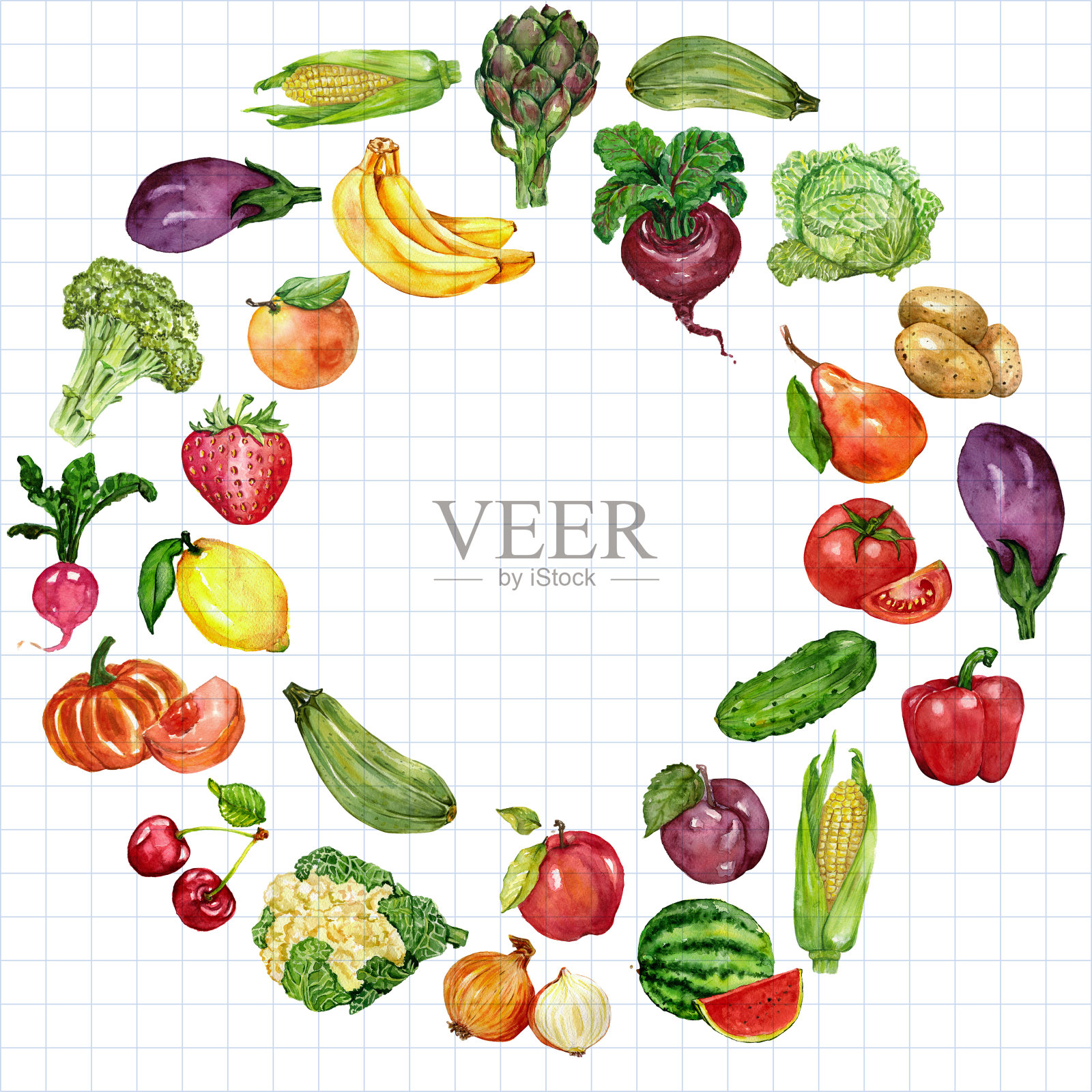 水果和蔬菜水彩画插画图片素材