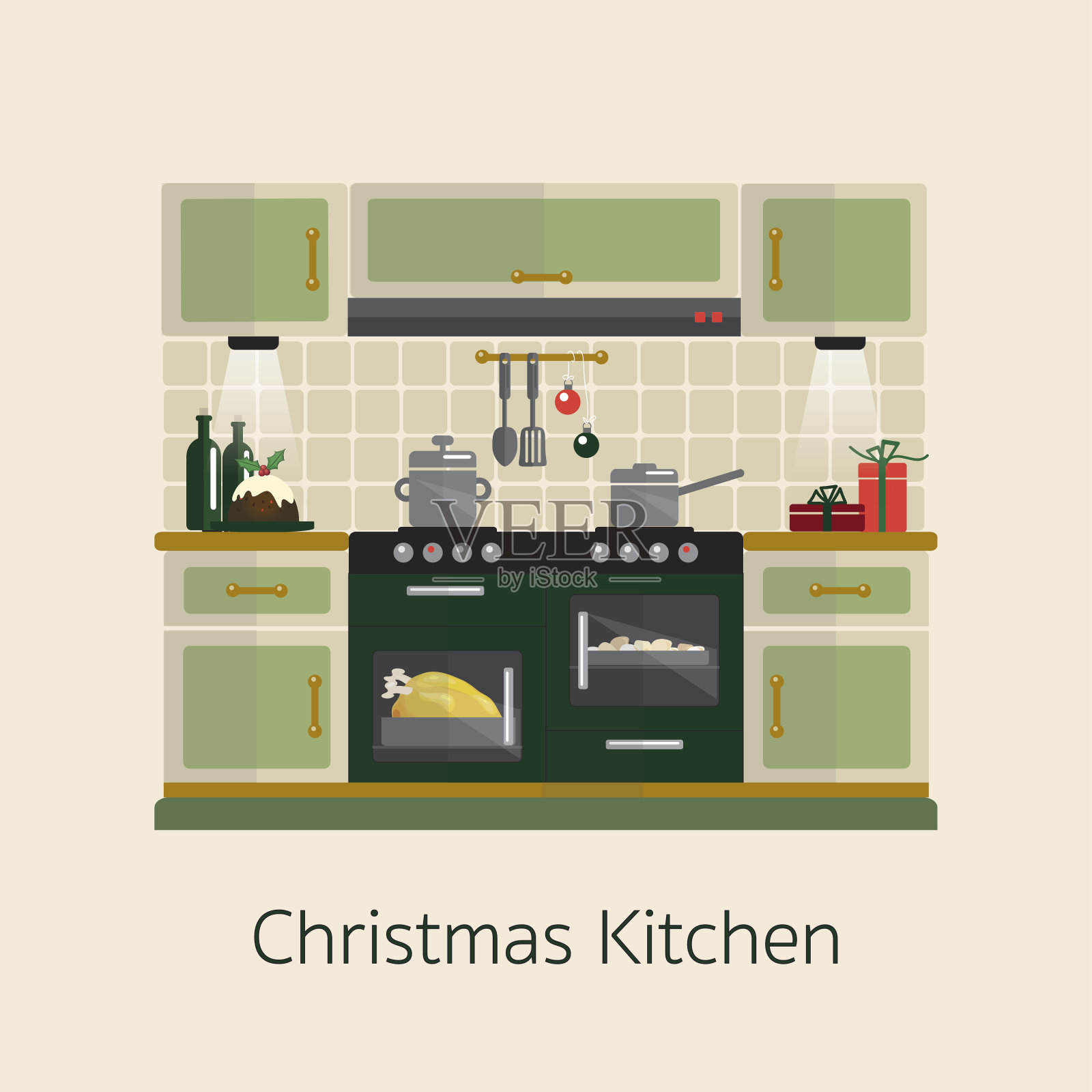 圣诞节的厨房插画图片素材