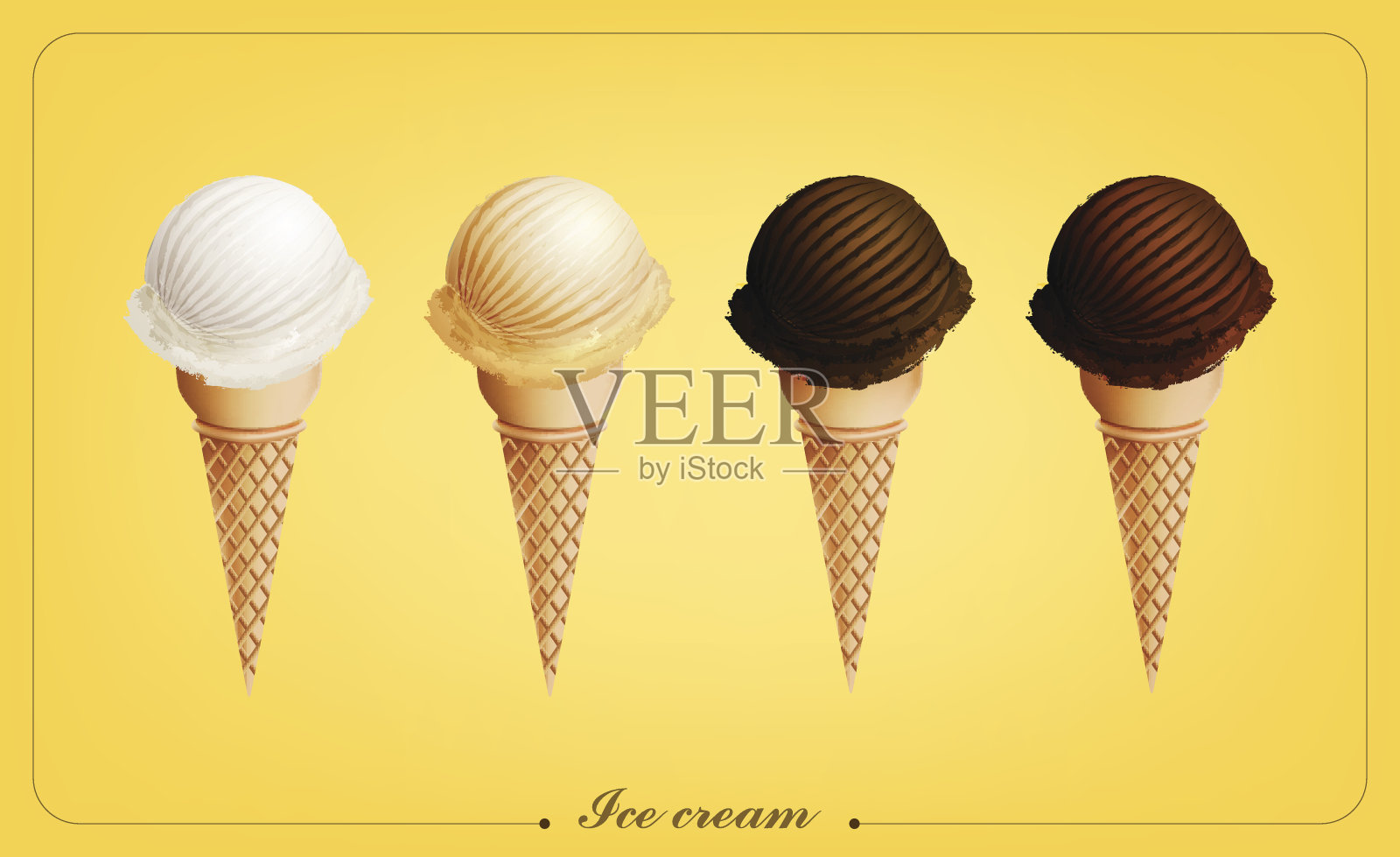 蛋筒冰淇淋，不同口味，矢量设计元素图片
