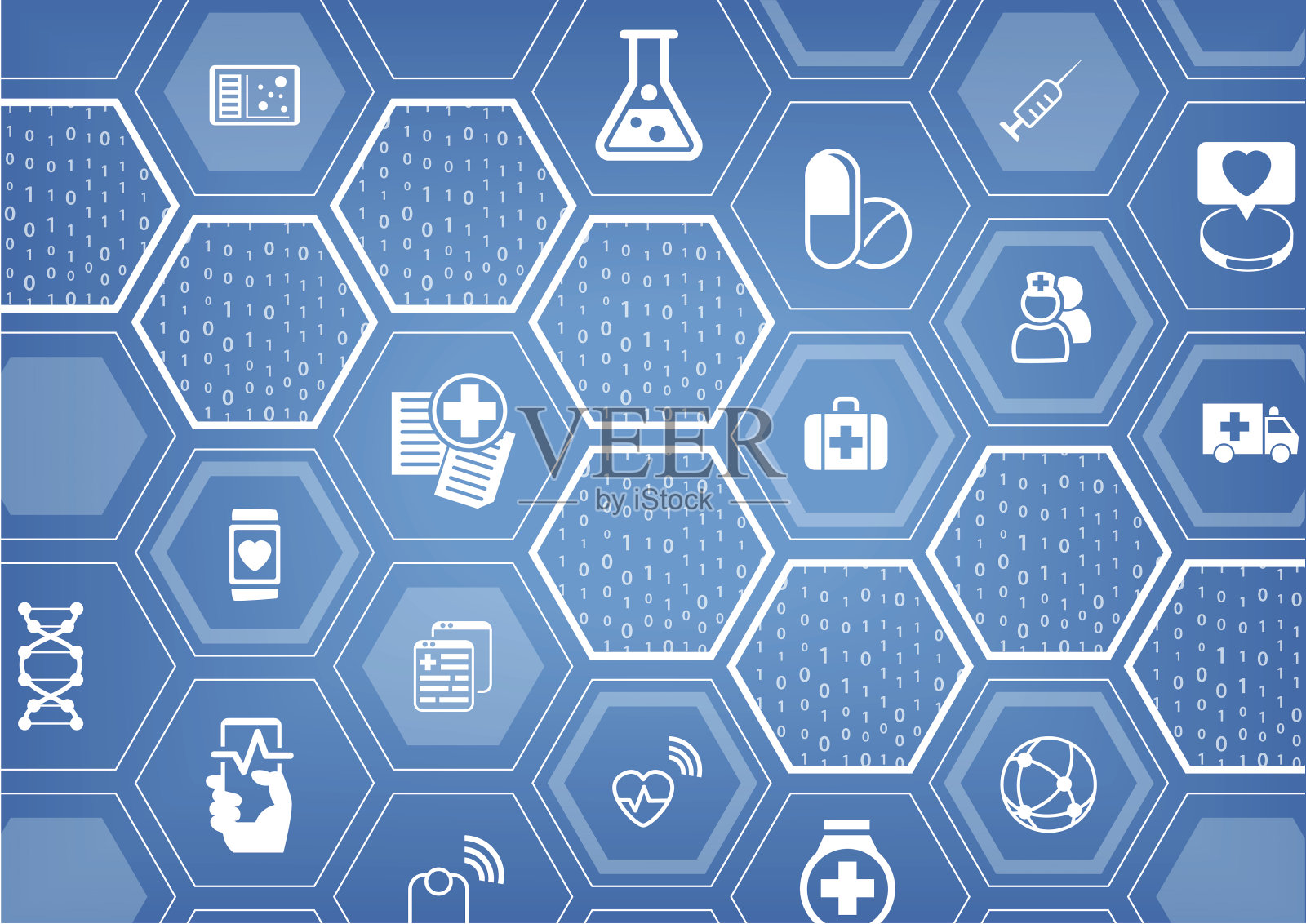 电子电子医疗保健蓝色矢量背景与六边形形状插画图片素材