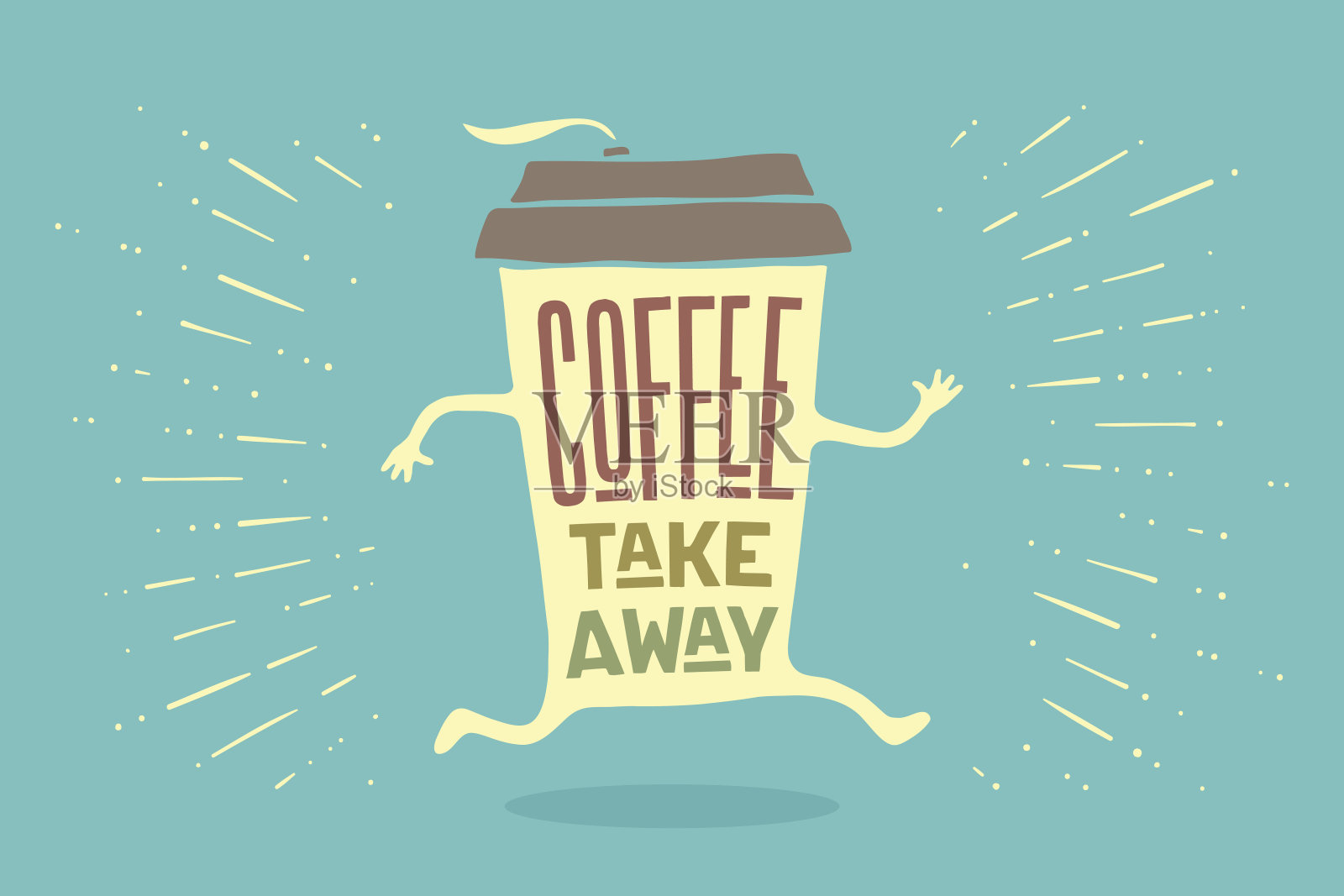 海报拿出咖啡杯，上面写着“咖啡带走”插画图片素材