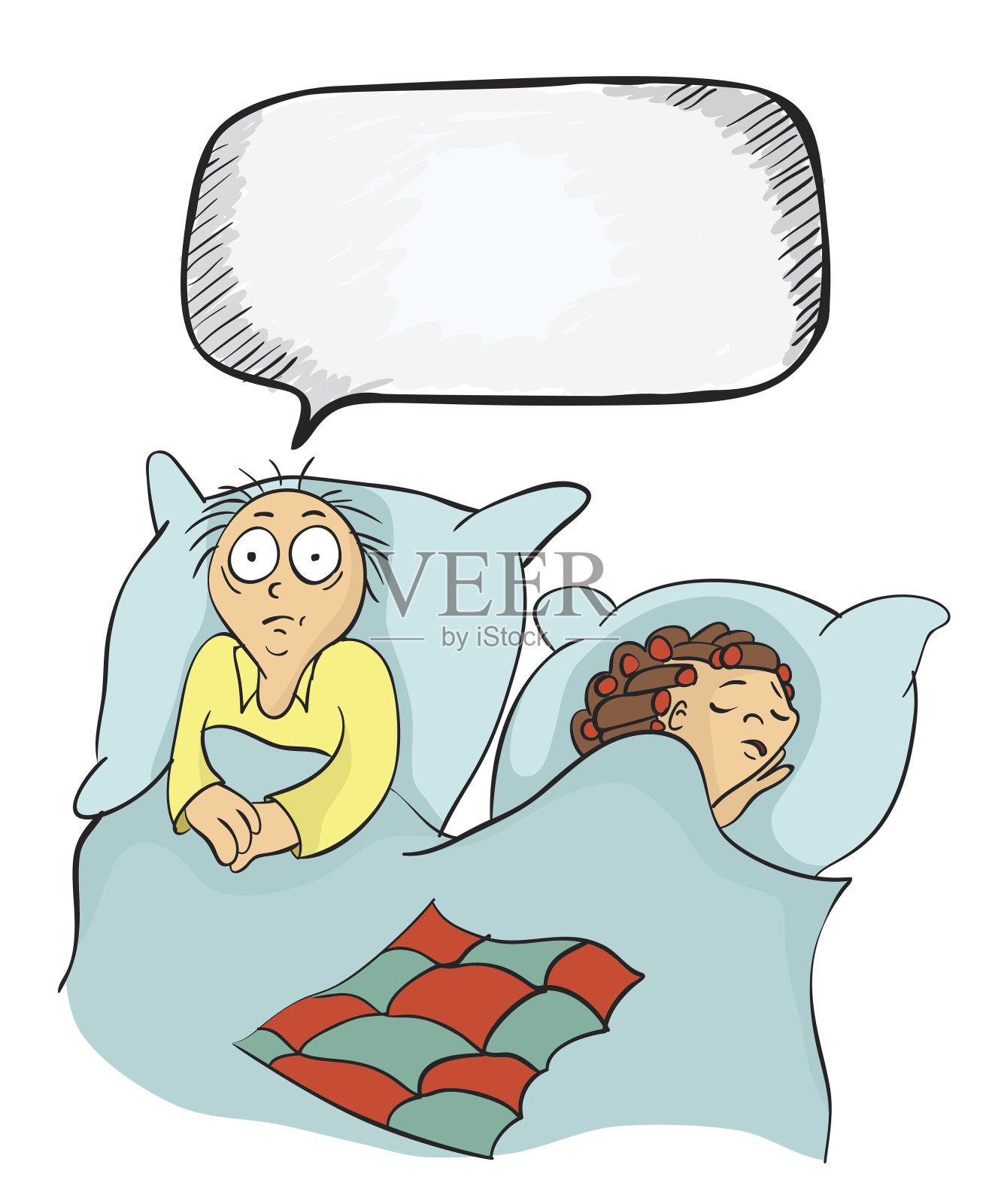 男人和女人在床上。关于失眠，或勃起功能障碍，夫妻之间问题的概念。矢量图设计元素图片