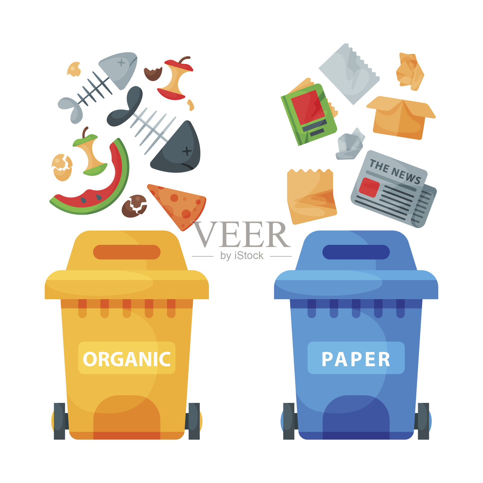 回收垃圾要素垃圾袋轮胎管理行业利用垃圾可以矢量说明插画图片素材