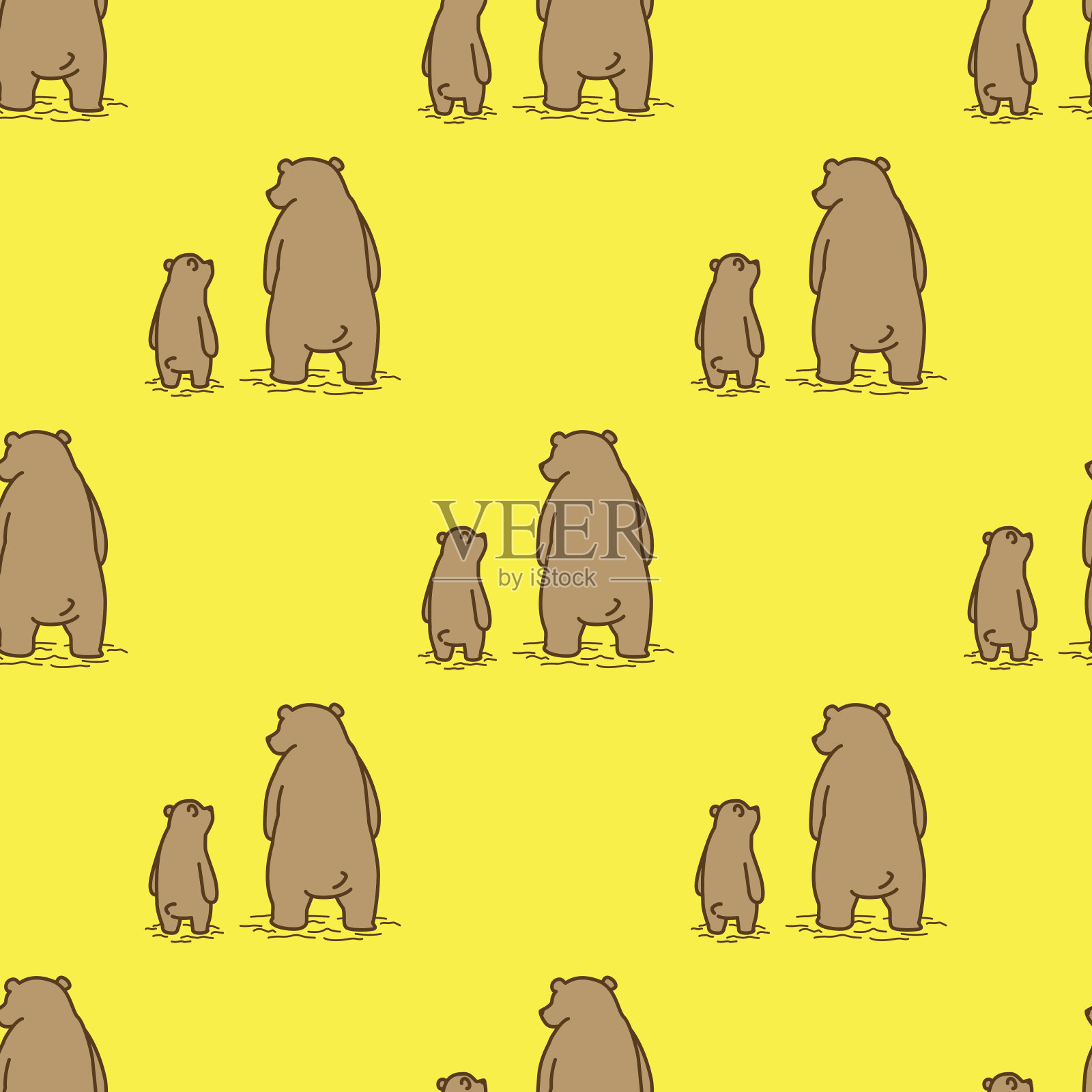 北极熊爸爸和儿子无缝图案黄色设计元素图片