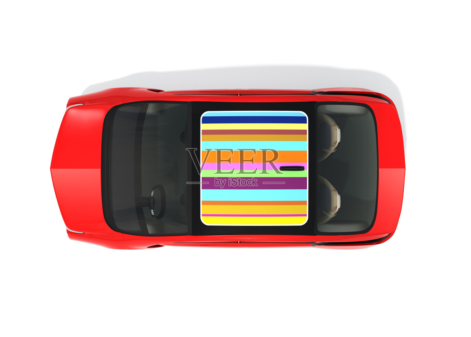 顶视图的红色电动车孤立在白色背景插画图片素材