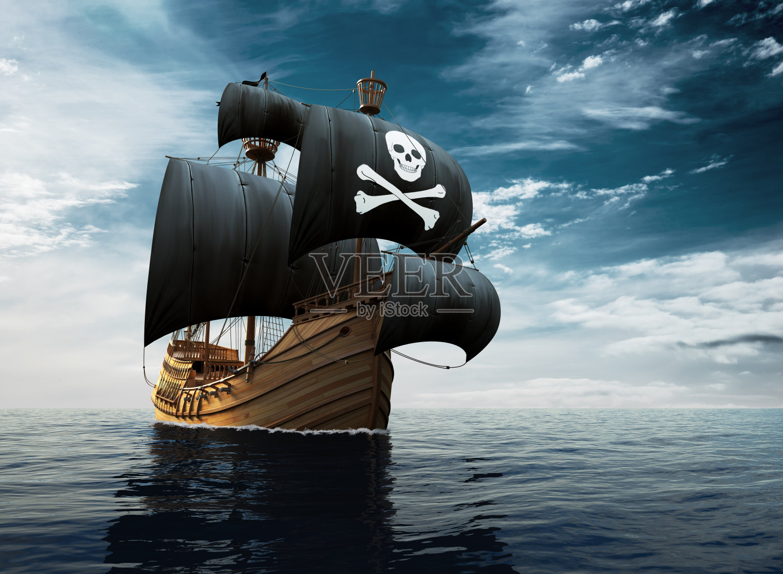 公海上的海盗船插画图片素材