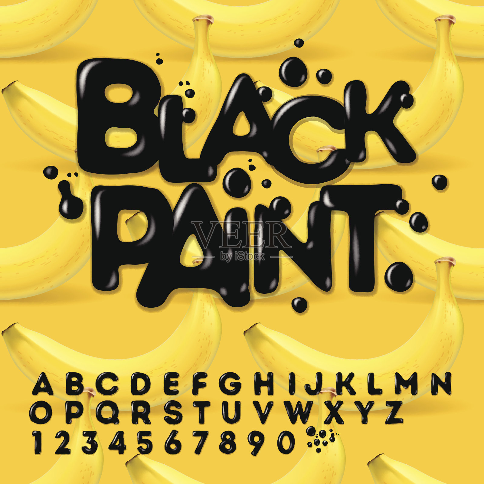 黑油彩字母表设计元素图片