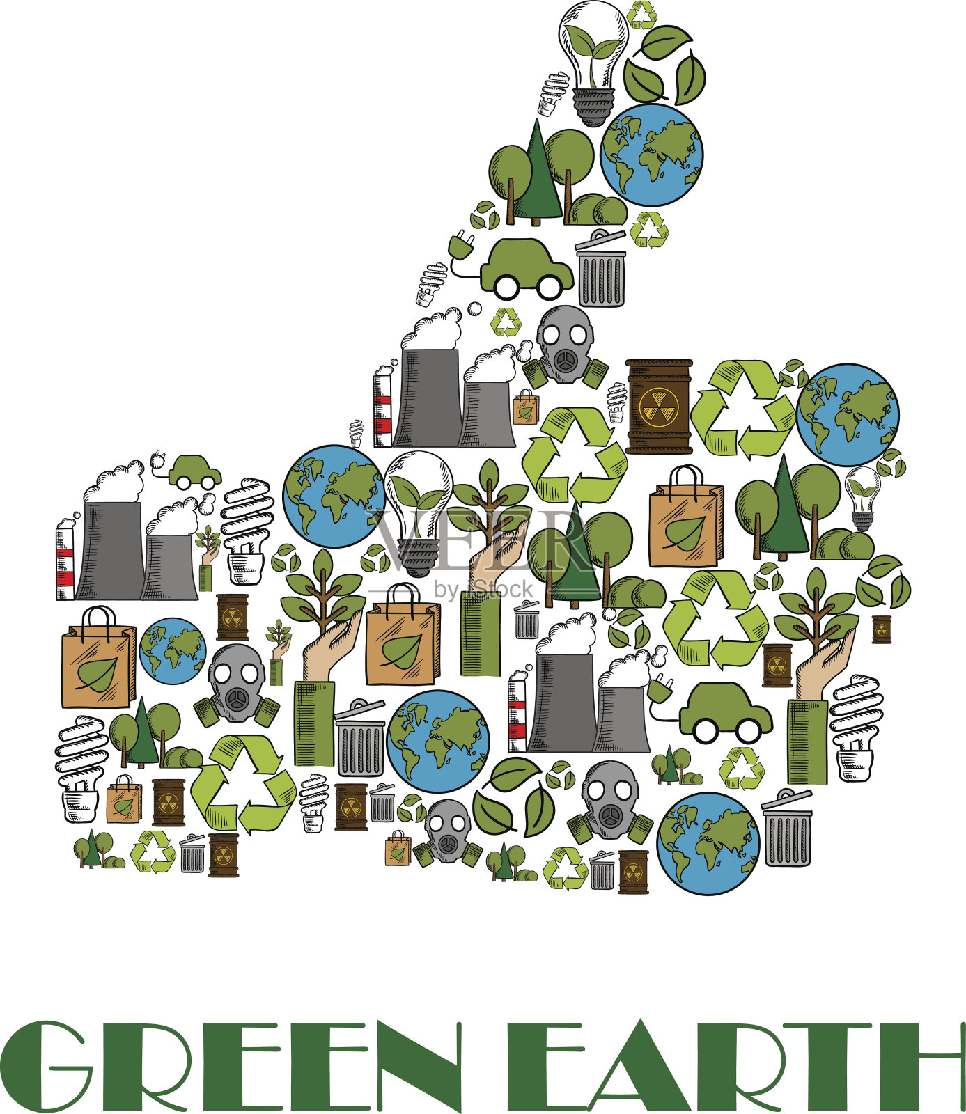 绿色地球环保竖起大拇指海报插画图片素材