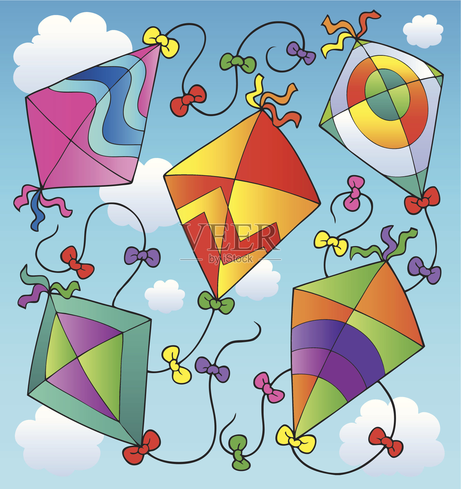 蓝天上各种各样的风筝插画图片素材