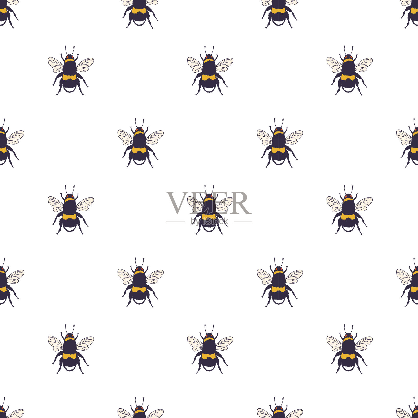 向量蜜蜂设置-无缝模式设计元素图片