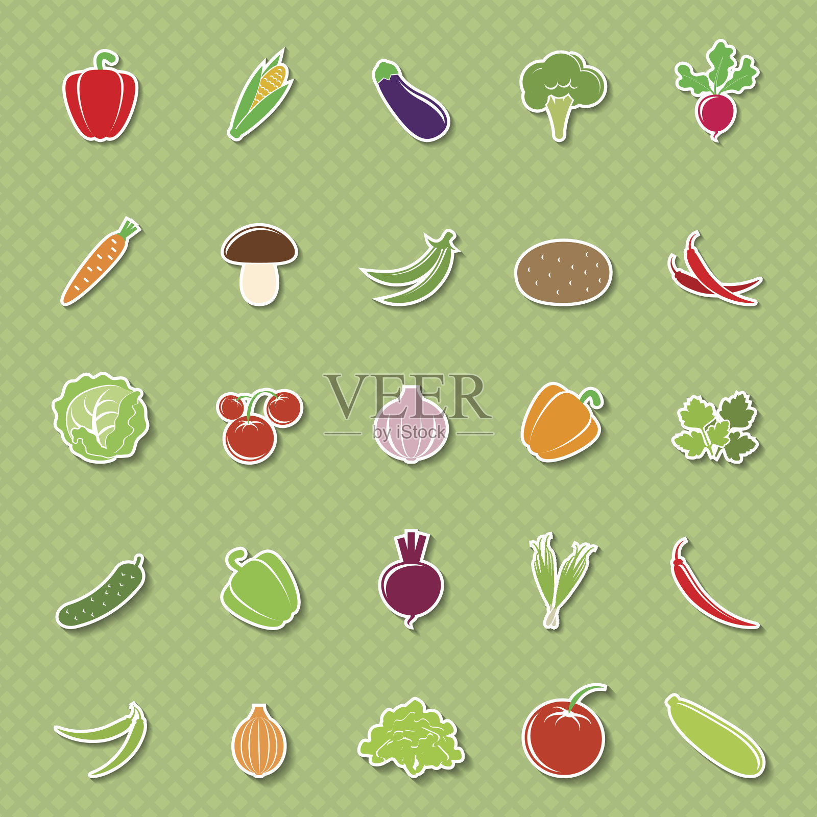 蔬菜轮廓贴纸插画图片素材