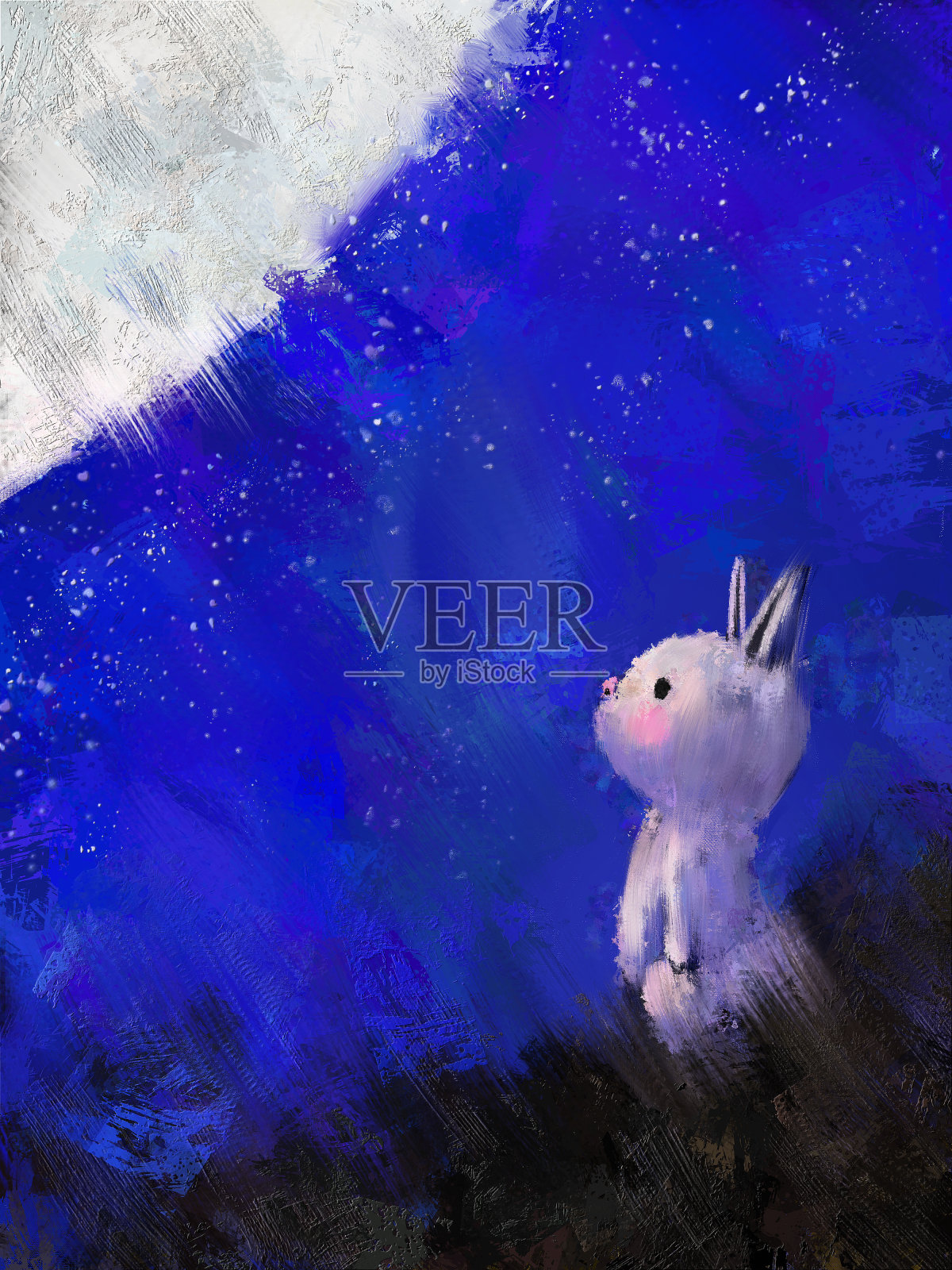 兔子看月亮的数字画插画图片素材
