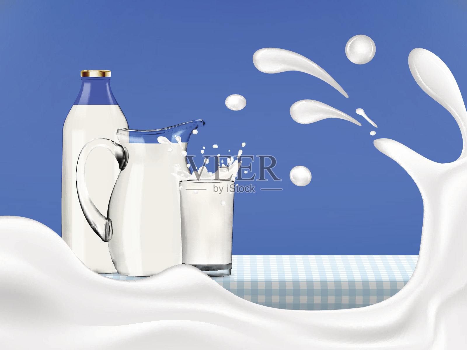 天然全脂牛奶泼溅背景插画图片素材