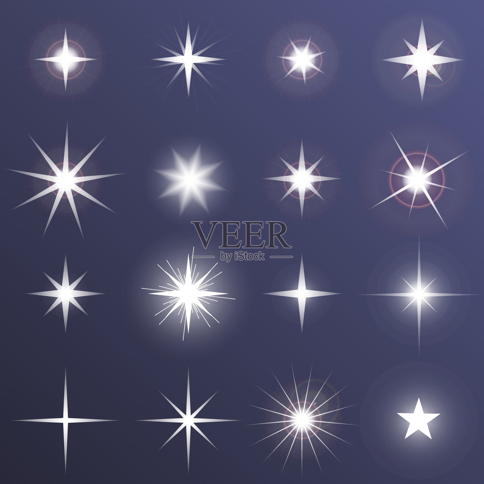设置透明发光的光效果星星爆发与闪光设计元素图片
