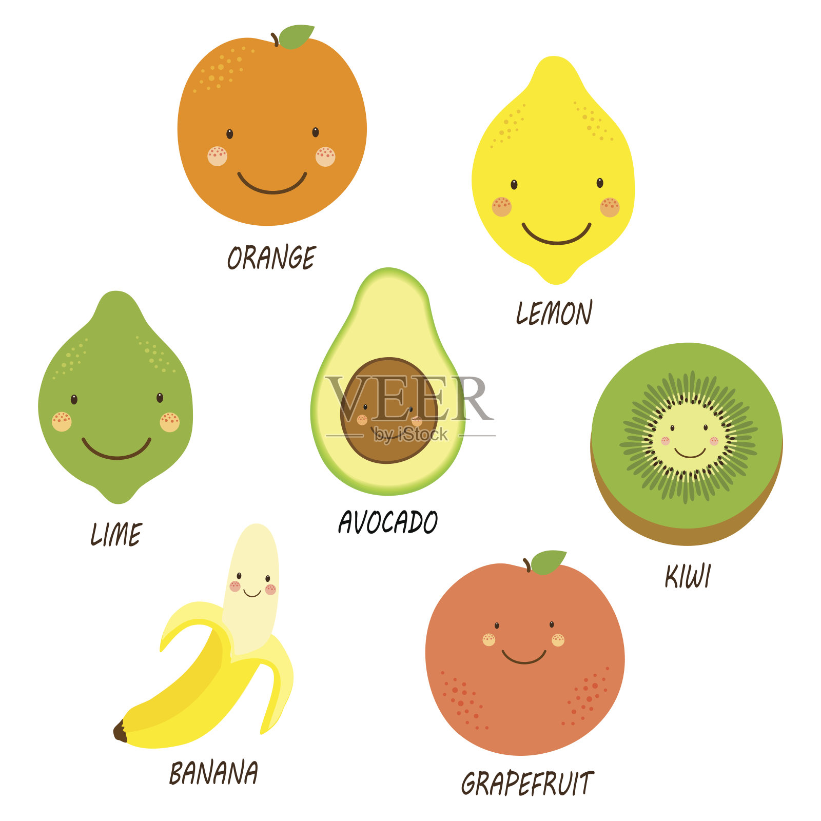 可爱的微笑水果字符插画图片素材