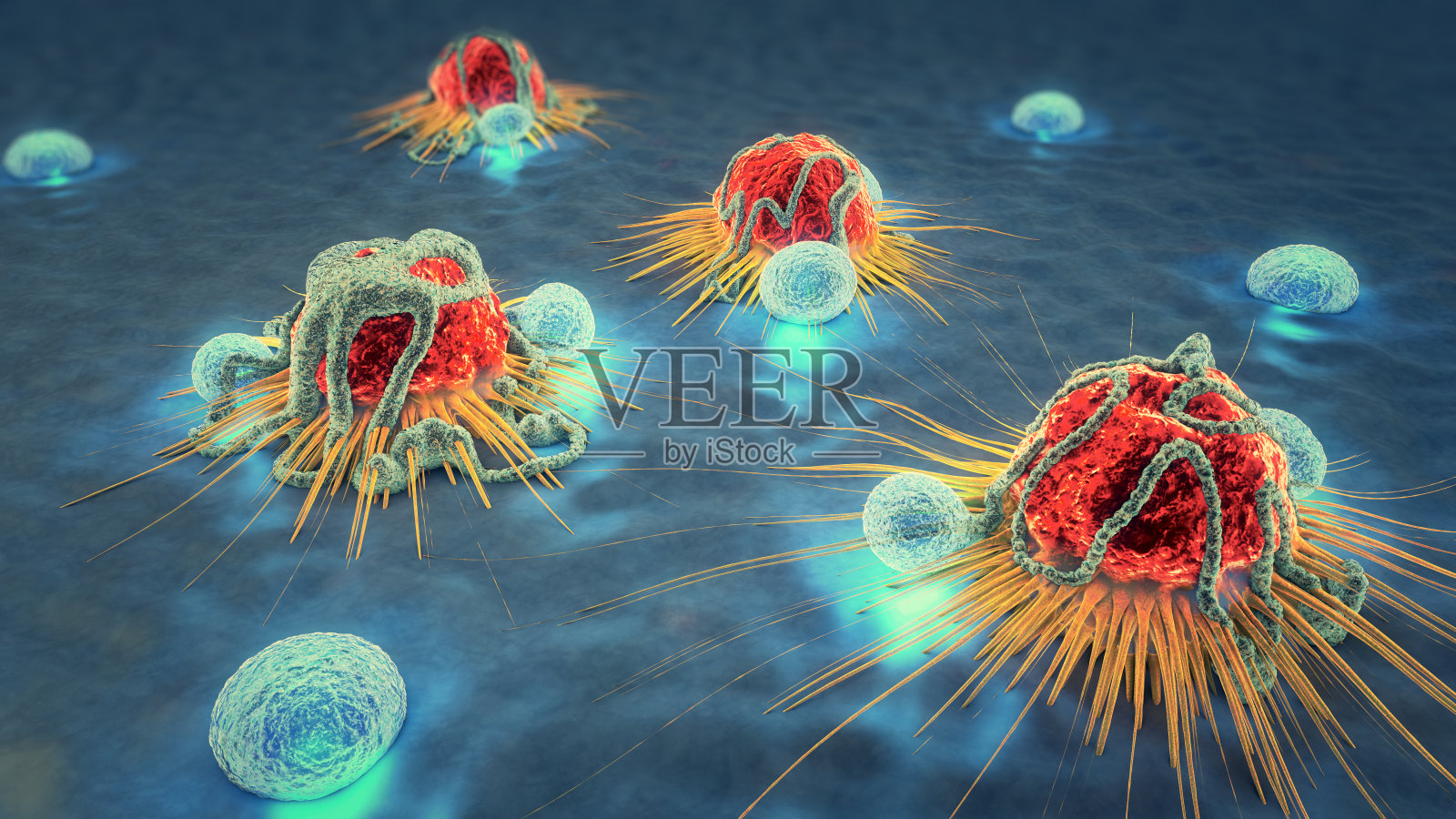 癌细胞和淋巴细胞的3d插图照片摄影图片