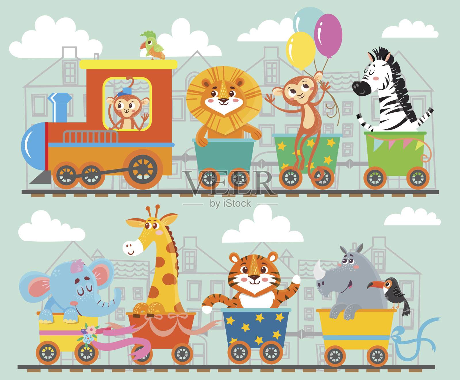 六一卡通动物小火车图片_装饰图案_设计元素-图行天下素材网