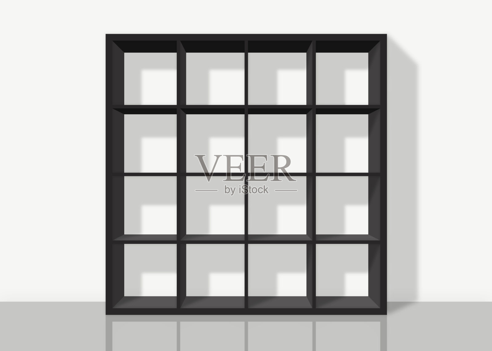 白色墙壁背景上的黑色空方形书架插画图片素材
