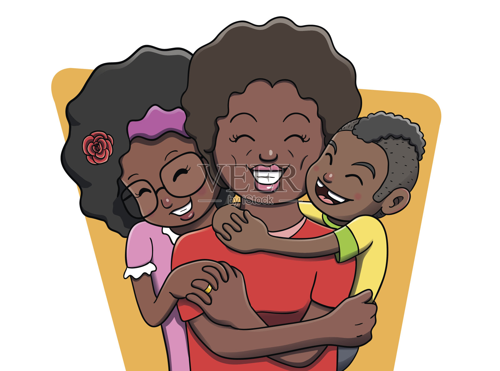 母亲被她的孩子拥抱-黑人家庭设计元素图片