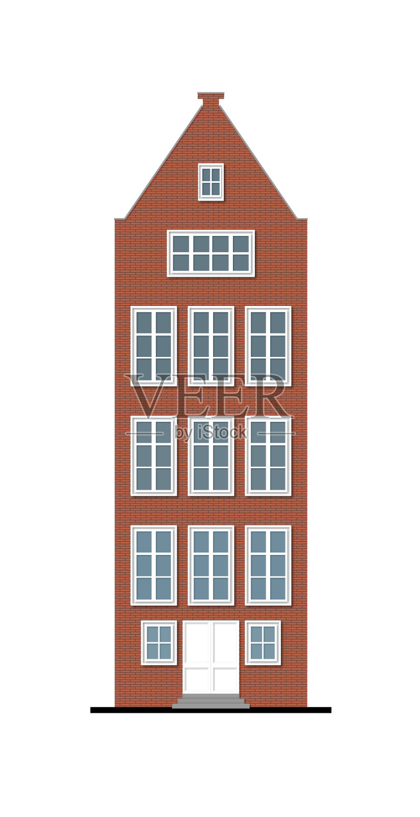 传统的联排别墅红砖立面插画图片素材
