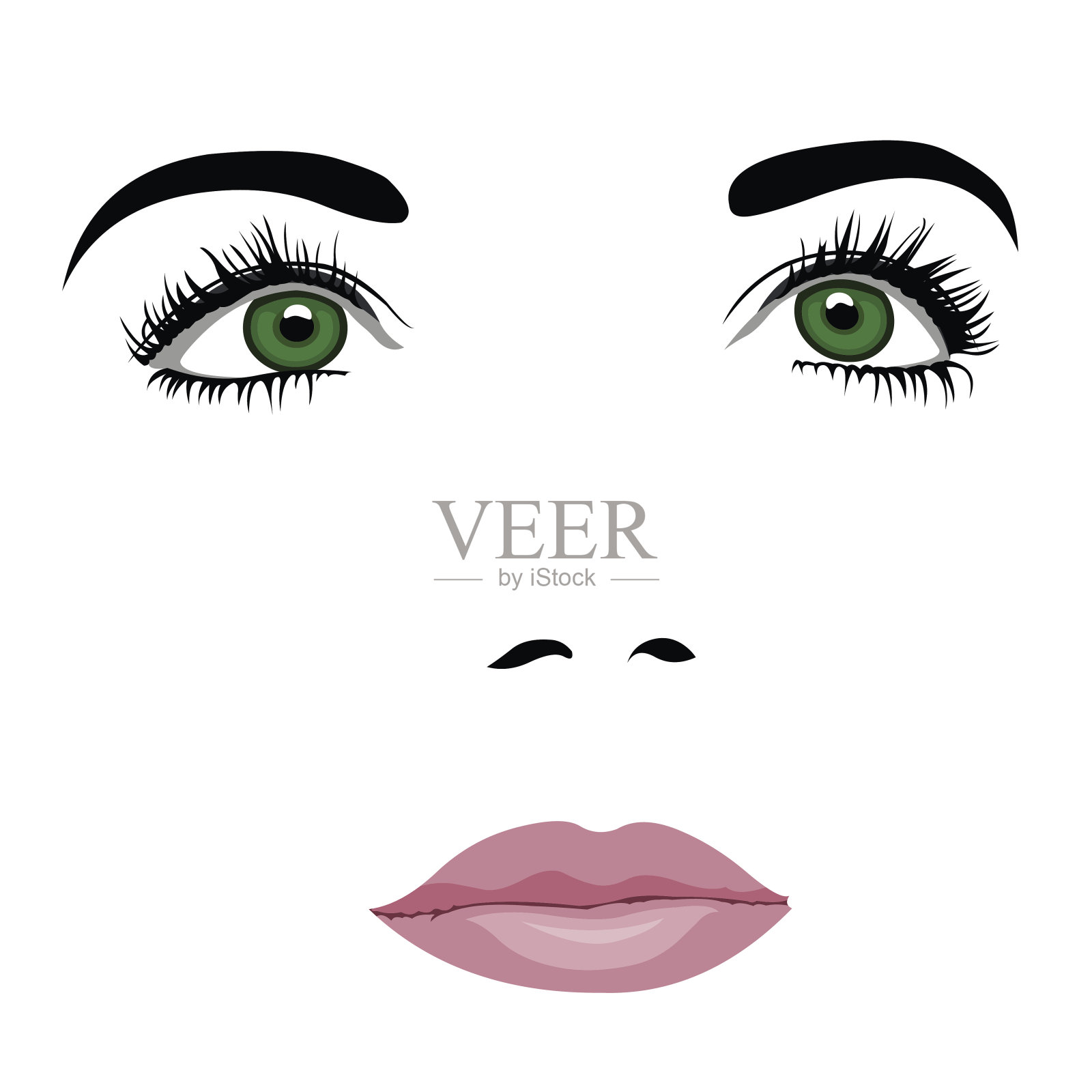 简单的波普艺术风格的女人的脸与绿色的眼睛向上看设计元素图片