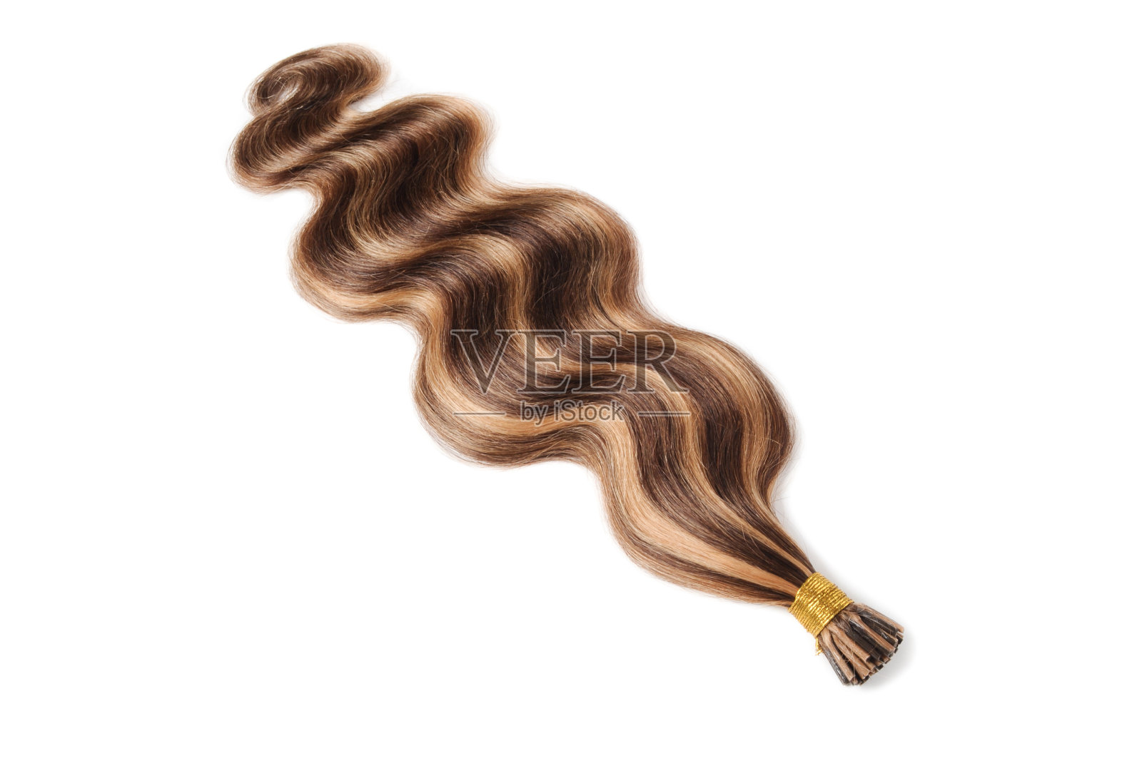 棍尖身体波折，深棕色混合金发的人类头发接发束照片摄影图片