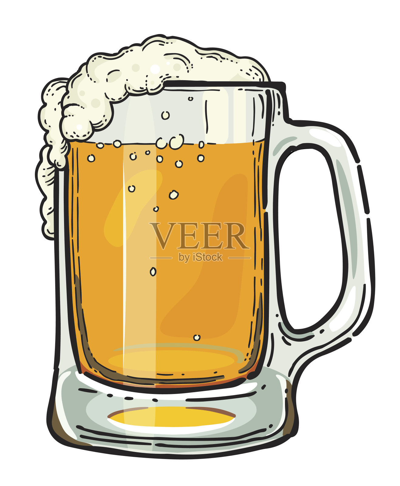 卡通形象的啤酒在玻璃插画图片素材