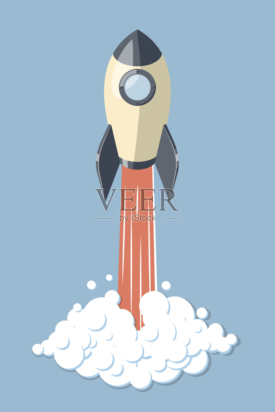 开始3d火箭飞船孤立在蓝色插画图片素材