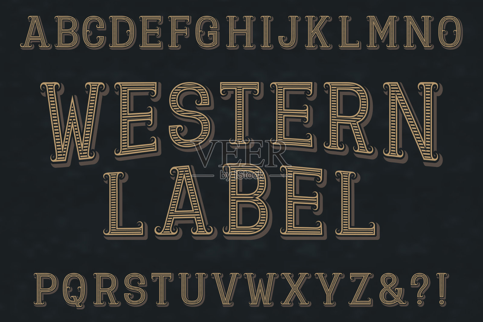 西方的标签字体。孤立的英文字母。插画图片素材