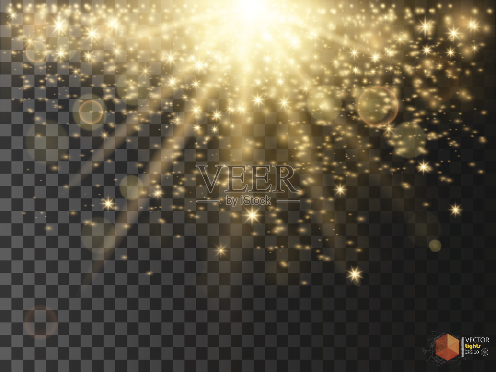 金光闪闪的星尘在透明的背景上拖着闪闪发光的粒子。设计元素图片
