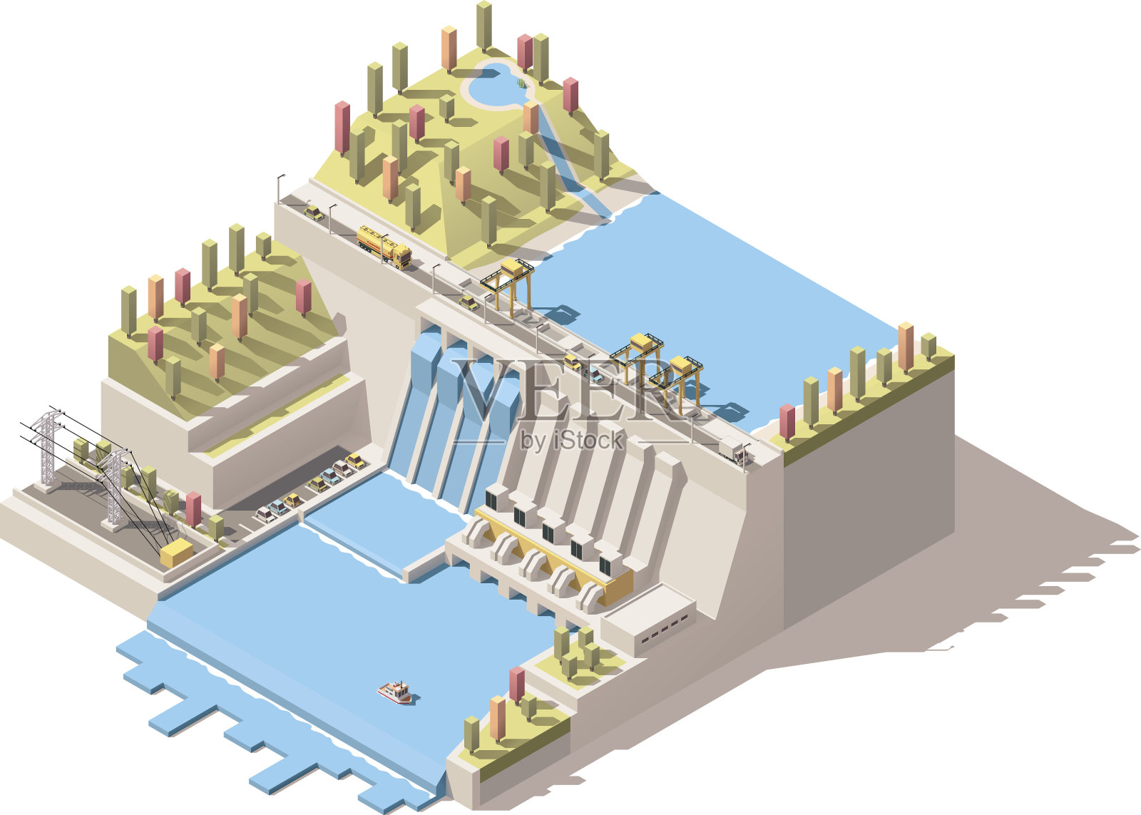 矢量等距水电厂信息图插画图片素材