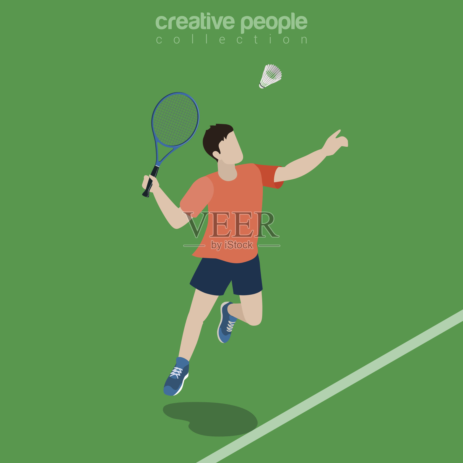 平面等距羽毛球运动员矢量插图。运动员三维等距图像。夏季奥运会的概念。插画图片素材
