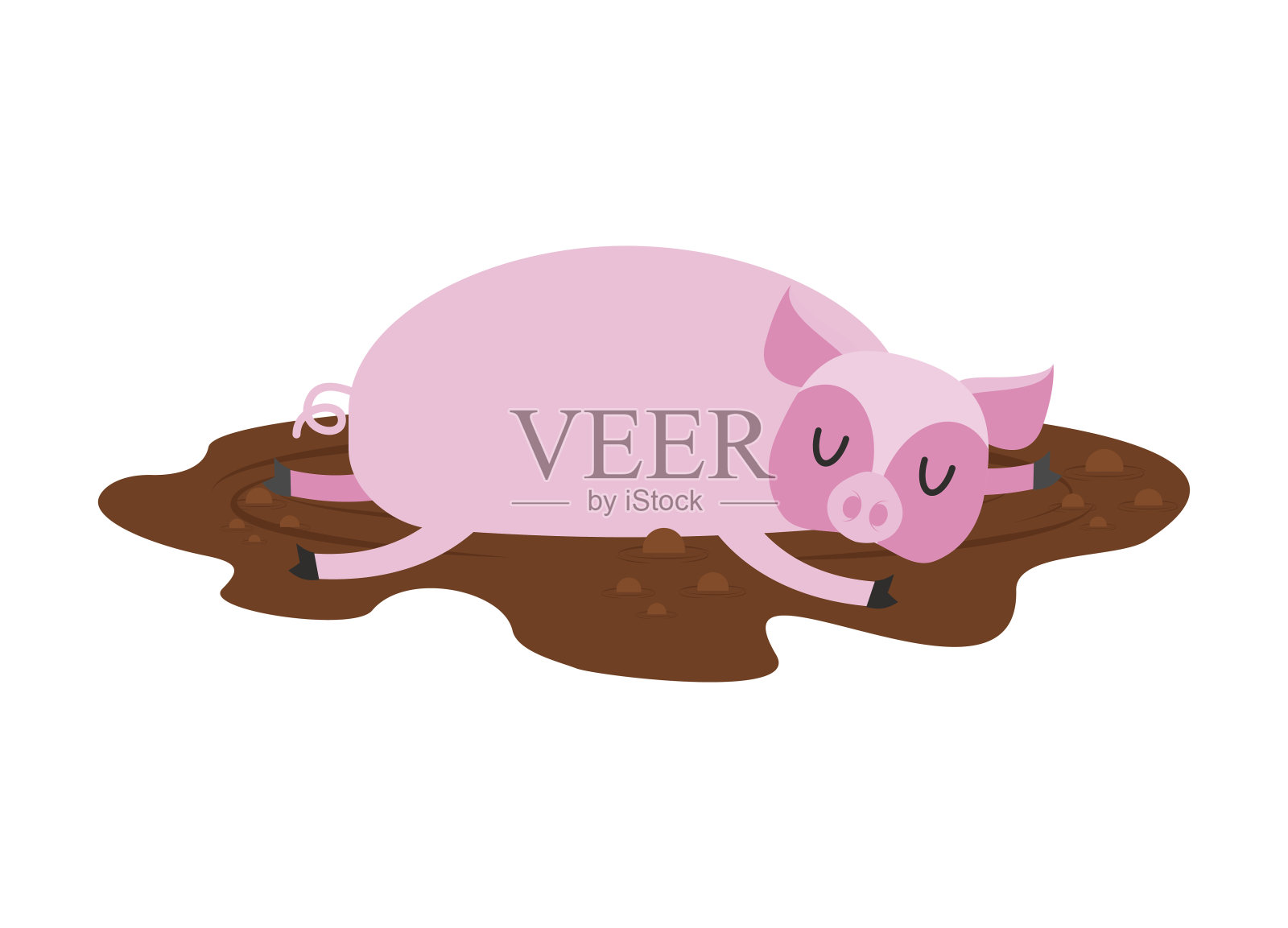 在泥里睡觉的猪。农场的动物在睡觉。困倦的小猪在水坑里设计元素图片
