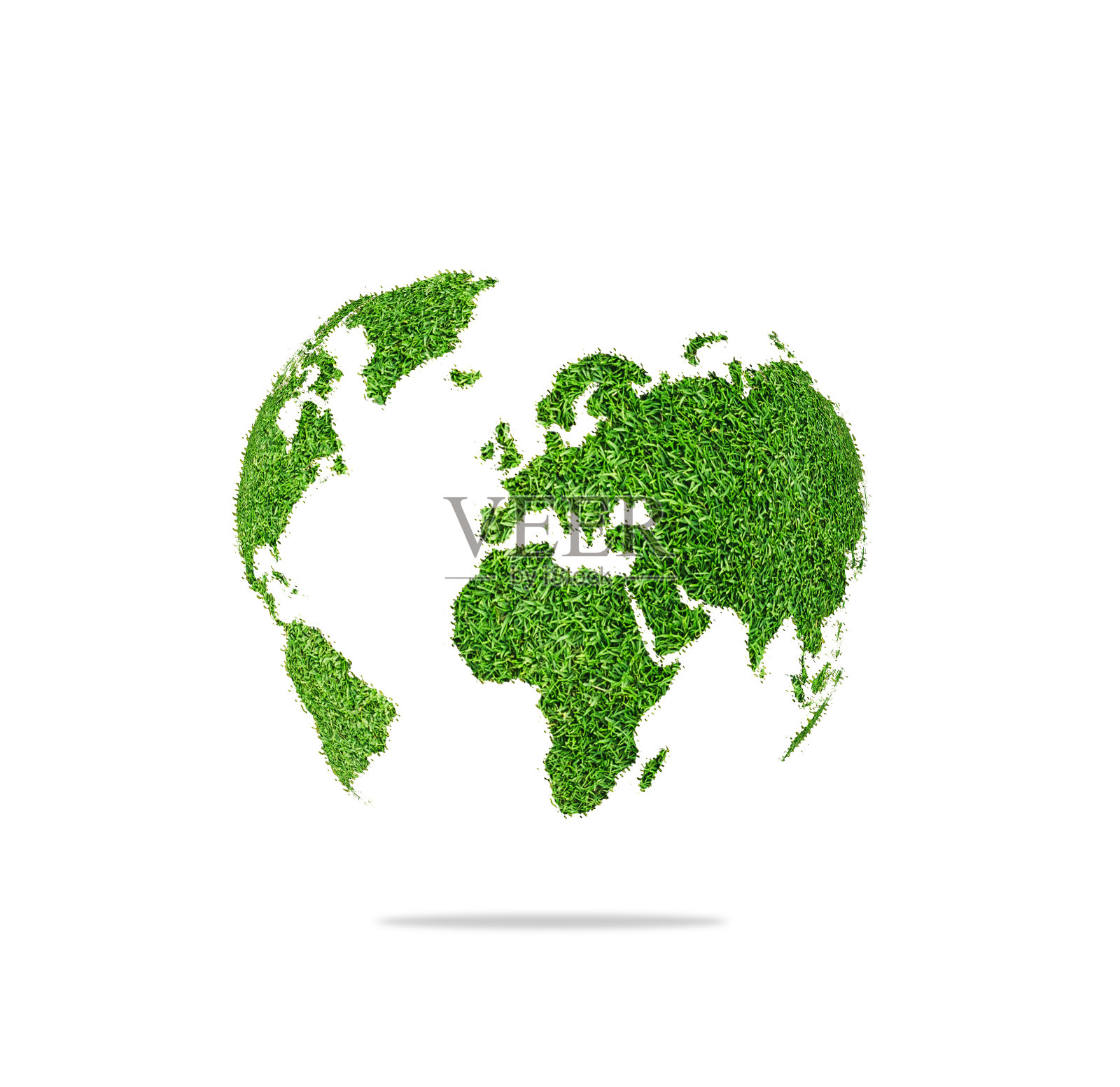 世界地球形状的绿草孤立在白色的背景照片摄影图片