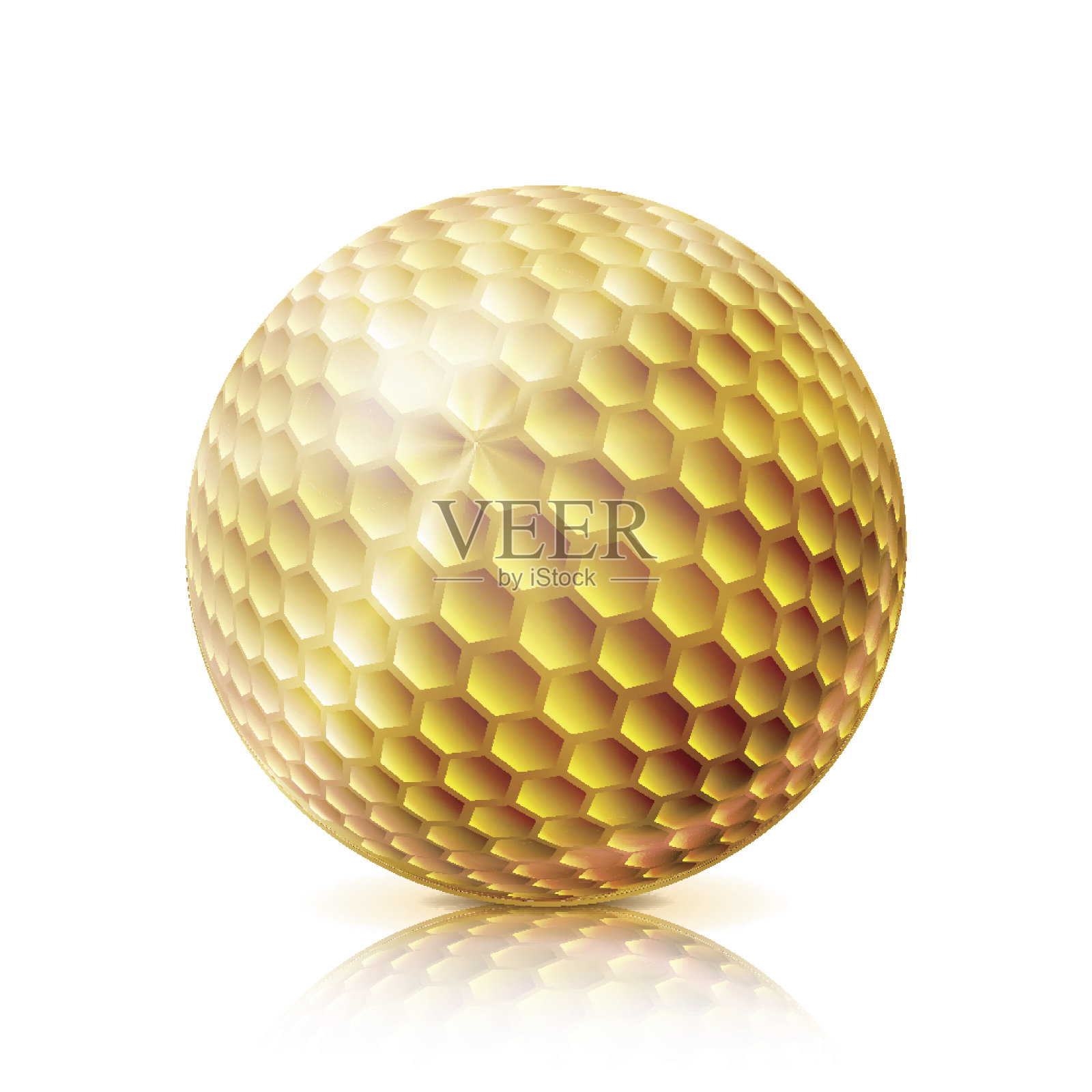 黄金高尔夫球。3D现实向量插图。在白色背景上孤立设计元素图片