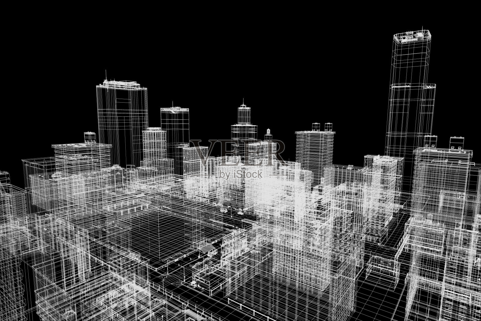 城市建筑项目，三维线框打印，城市规划。体系结构照片摄影图片