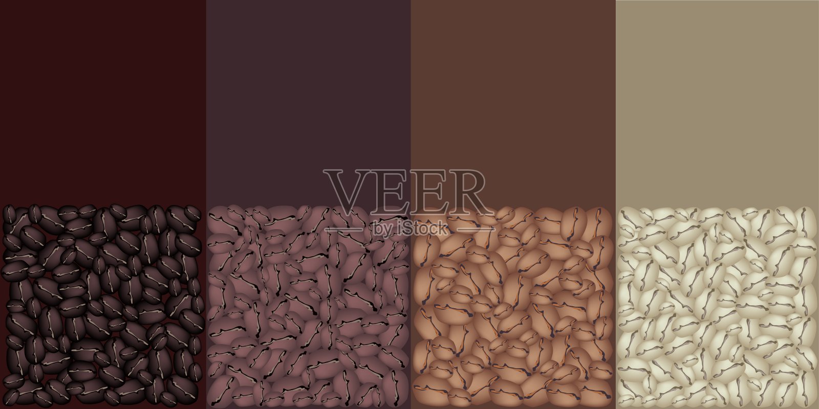 四种颜色的烘培咖啡豆背景插画图片素材