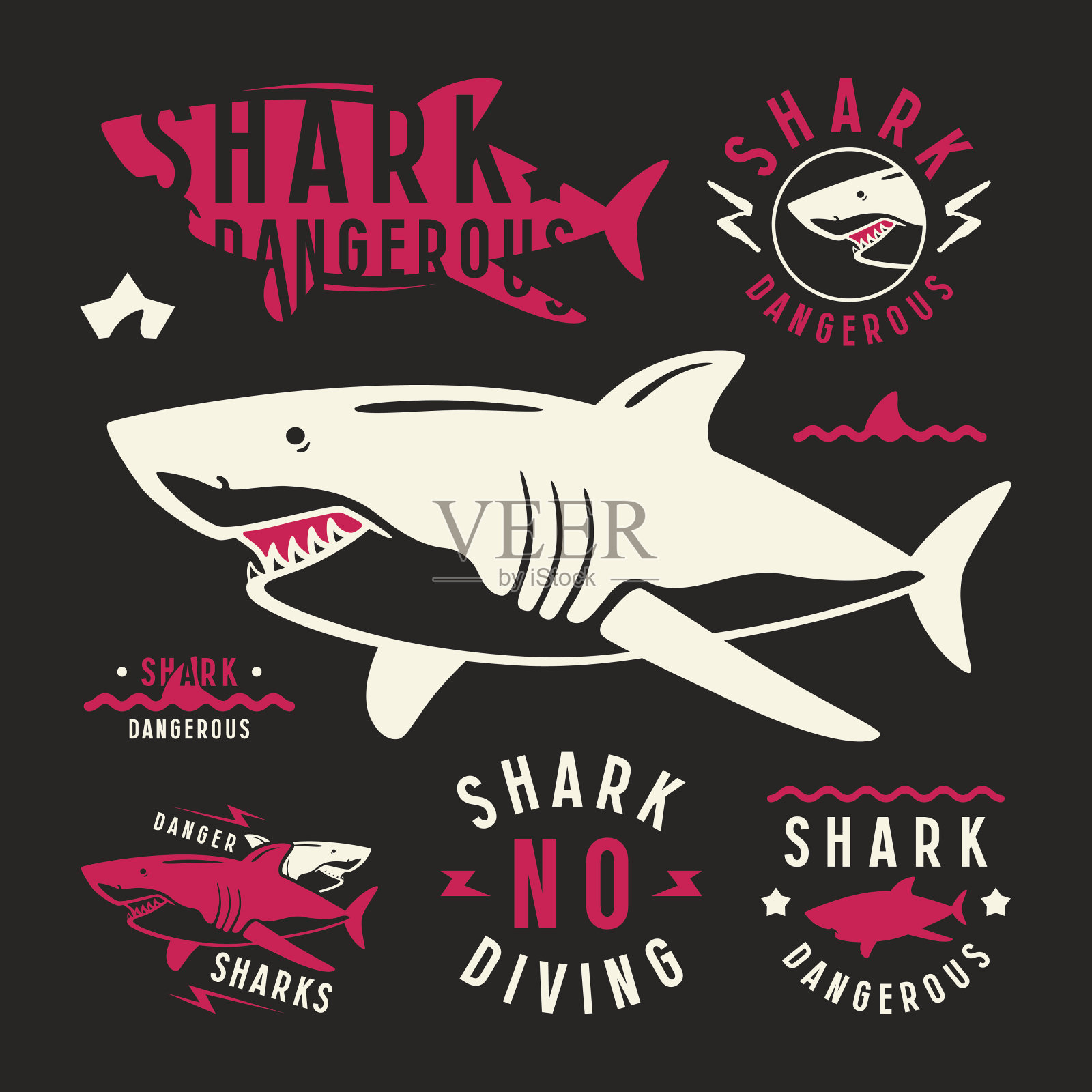 鲨鱼很危险的象征插画图片素材