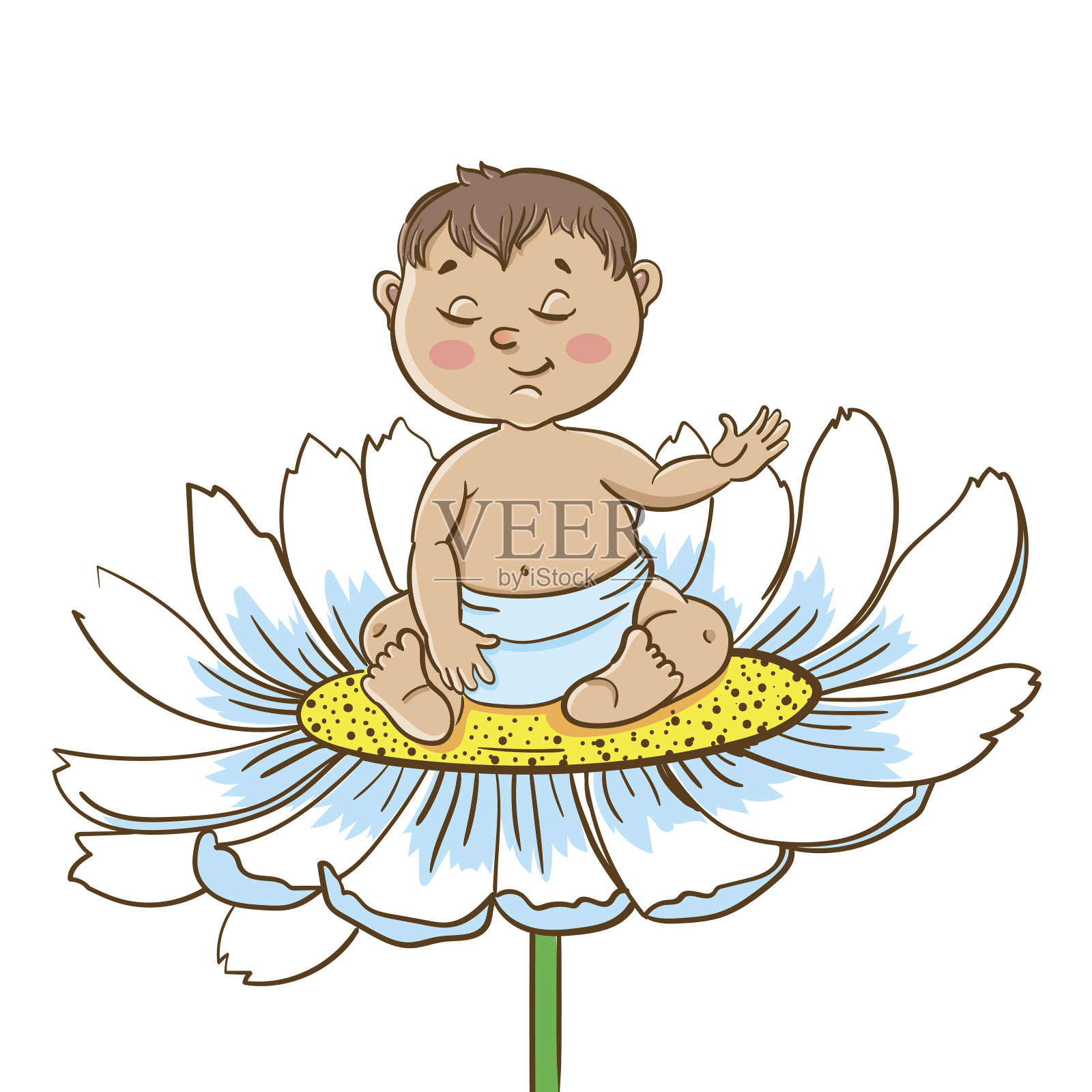 可爱的小婴儿在甘菊。插画图片素材