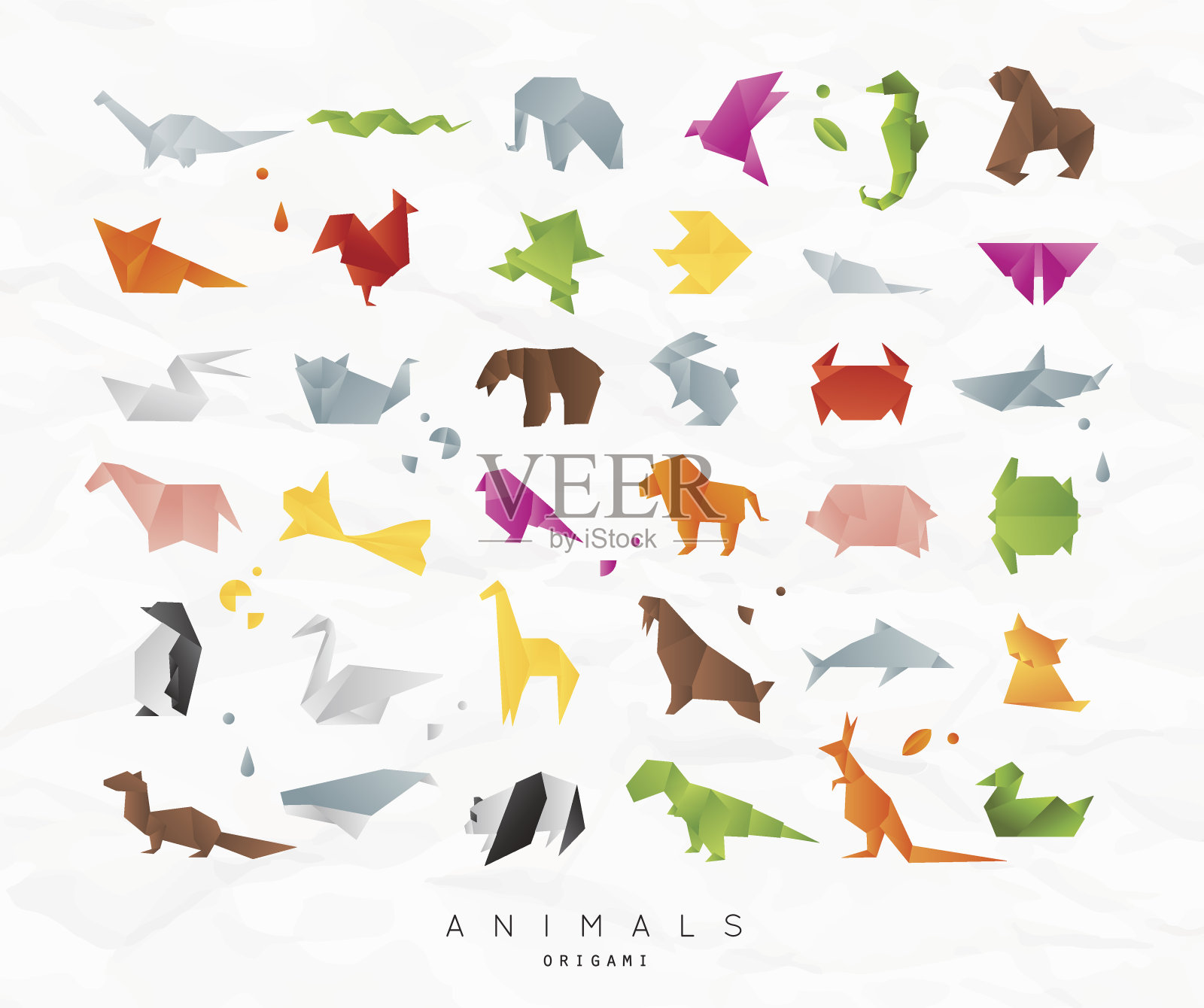 动物折纸套装颜色插画图片素材