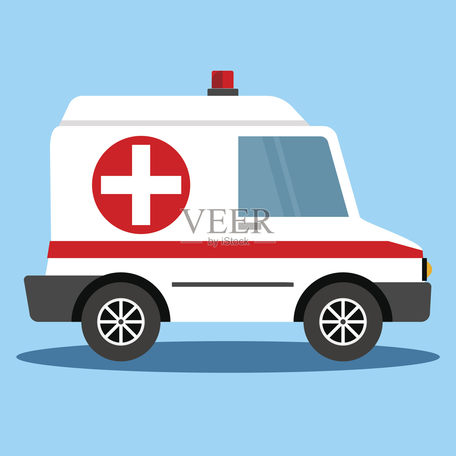 矢量插图救护车。救护车自动护理紧急情况。救护车医疗后送。插画图片素材
