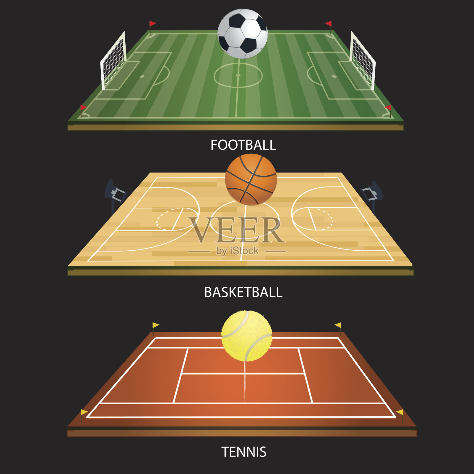 矢量插图背景网球场3D网球插画图片素材