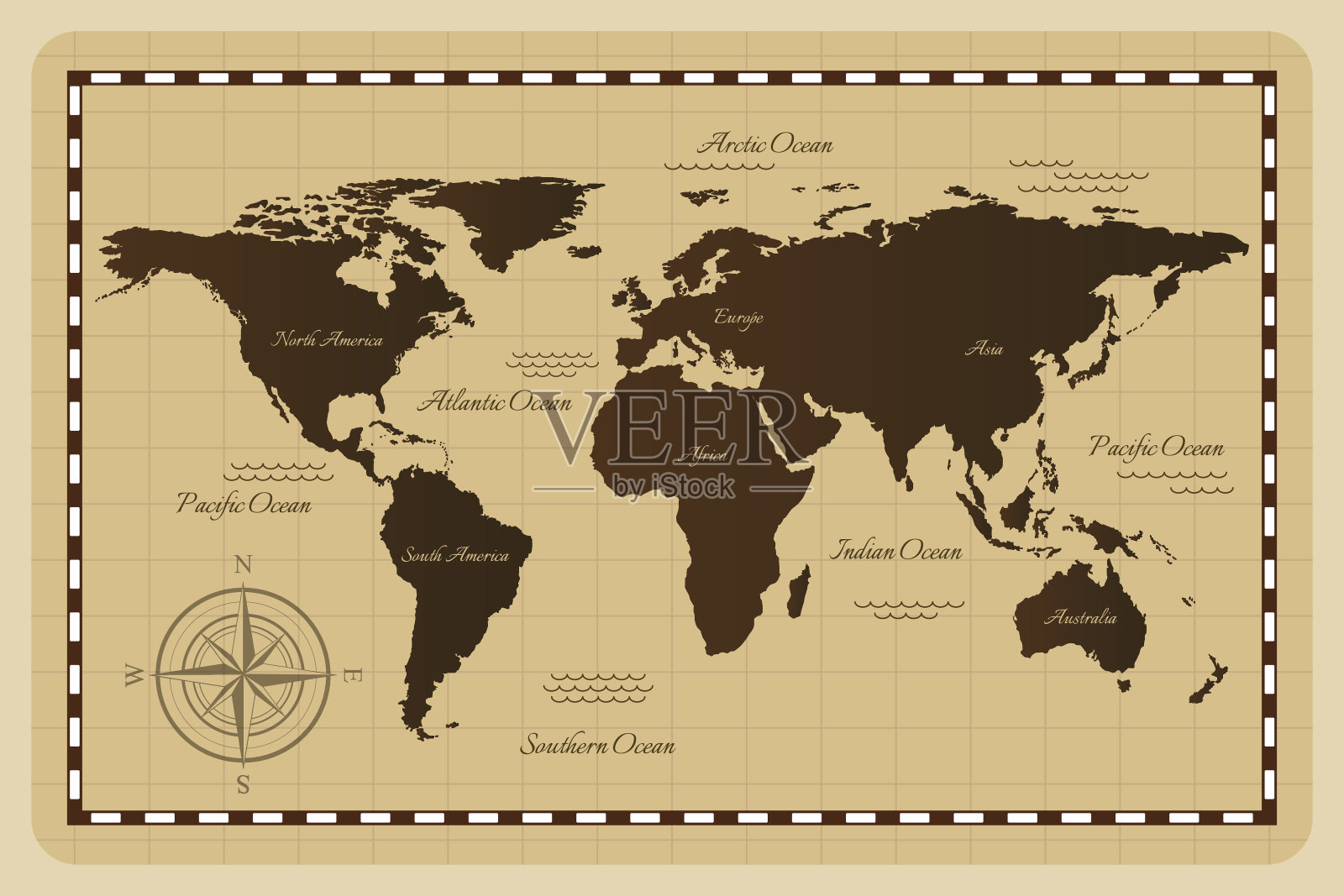 旧世界地图。插画图片素材