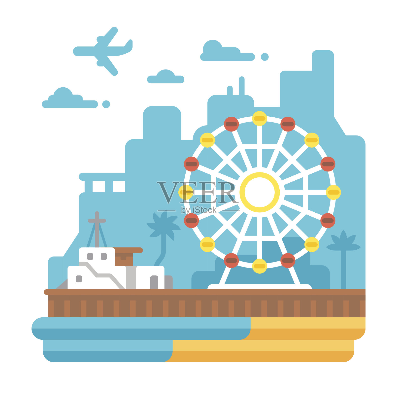 扁平设计的圣莫尼卡码头插画图片素材