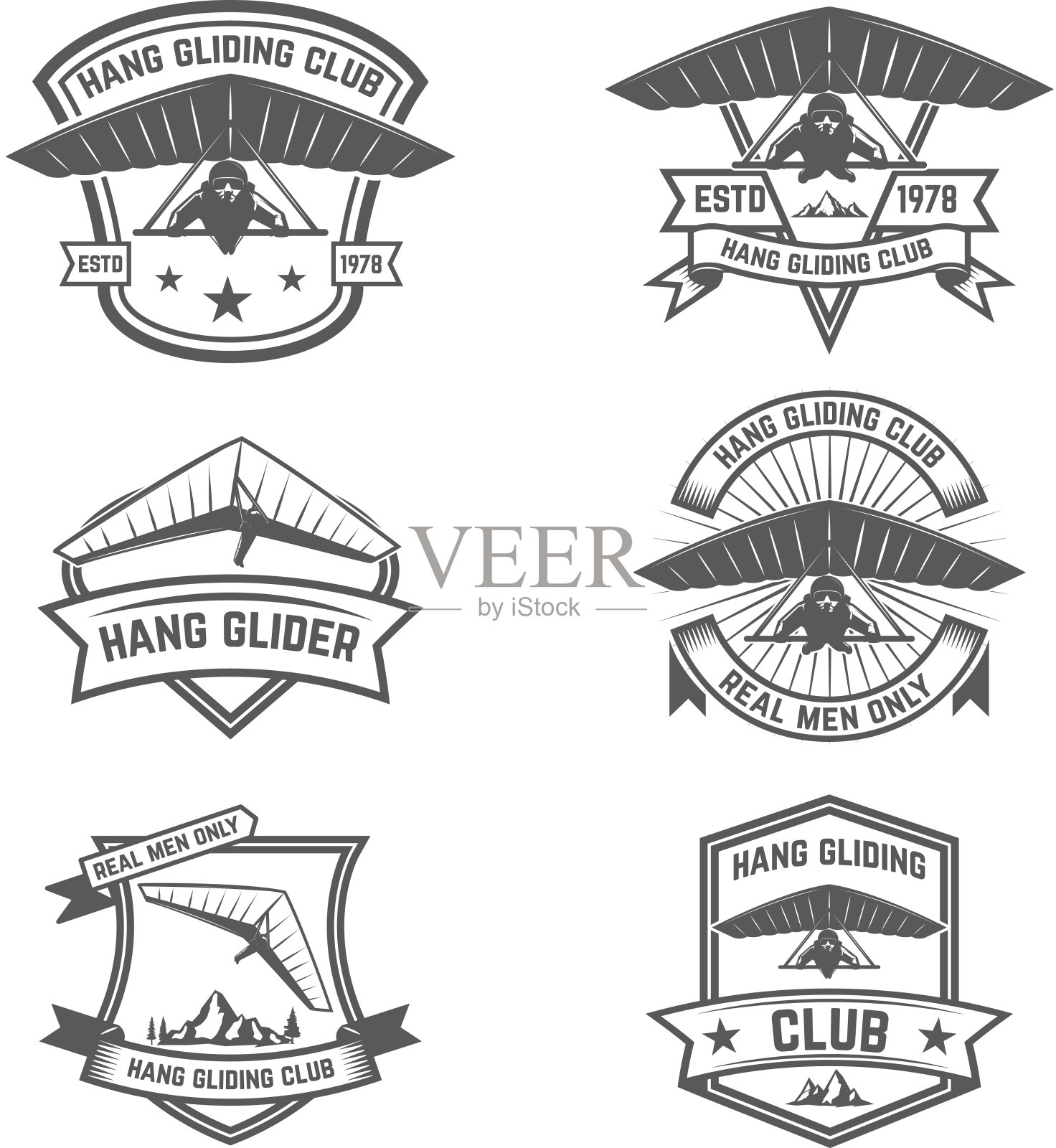 悬挂滑翔俱乐部的标志。设计元素的标签，徽章，标志。矢量图插画图片素材