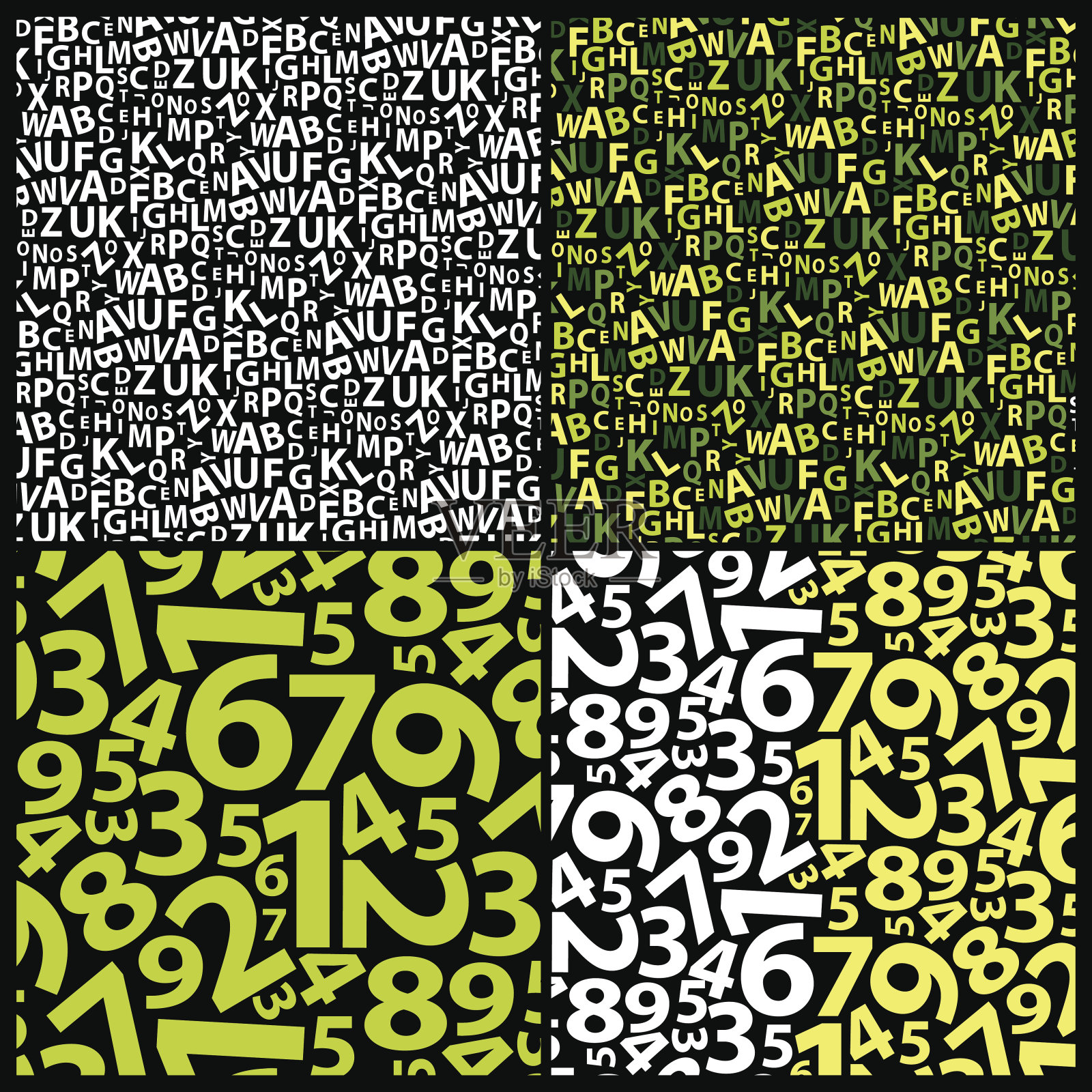 四组无缝背景与数字和字母模式插画图片素材