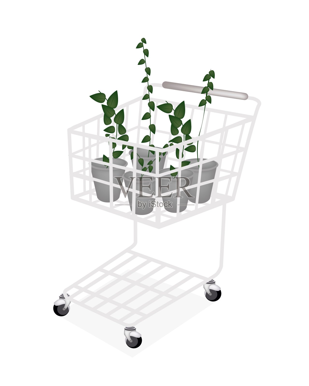 一套爬行植物在一个购物车设计元素图片
