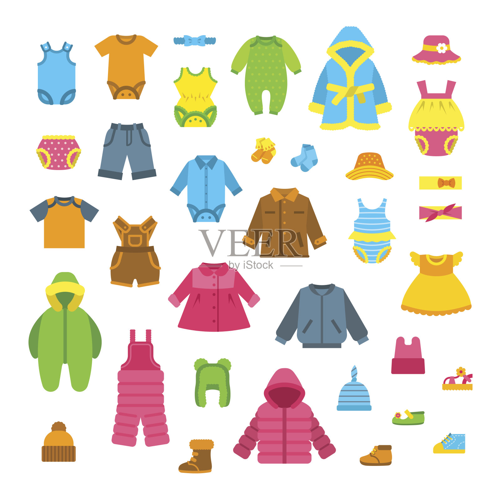 婴儿衣服平面矢量插图集插画图片素材